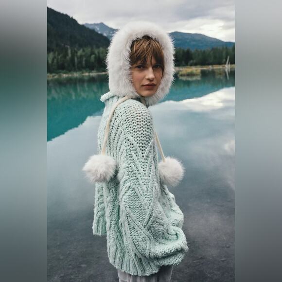 NWT Anthropologie Fisherman Knit Sweater Turtleneck Chunky Mint Womens Size XXS - Picture 4 of 10